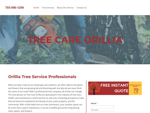 Screenshot of the Tree Care Orillia website