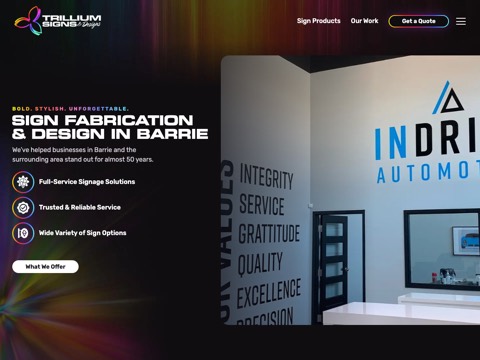 Screenshot of the Trillium Signs & Designs website