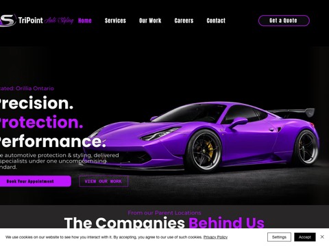 Screenshot of the Tripoint Auto Styling homepage, www.tripointautostyling.com, captured 2026-08-19, shown as the evidence for this review