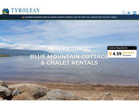Screenshot of the Tyrolean Village Resorts at Blue Mountain website
