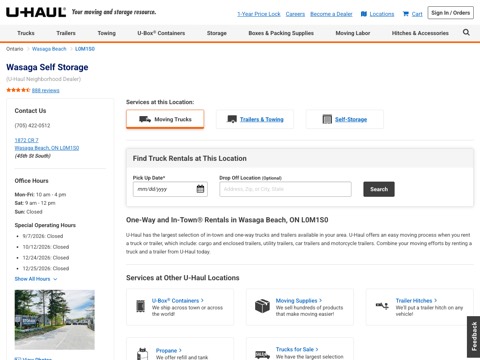 Screenshot of the U-Haul Neighborhood Dealer website