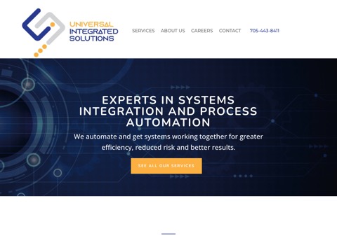Screenshot of the Universal Integrated Solutions Inc (UIS) homepage, uisolve.ca, captured 2026-08-19, shown as the evidence for this review