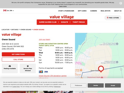 Screenshot of the Value Village website