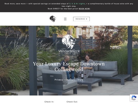 Screenshot of the VanderMarck Boutique Hotel website