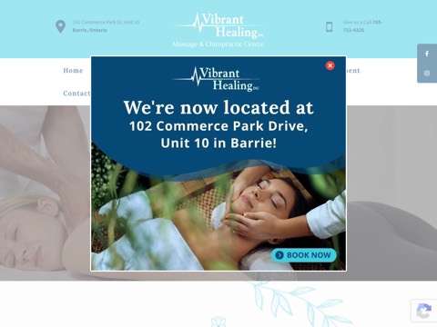 Screenshot of the Vibrant Healing, Massage, Chiropractor, Osteopathy, Acupuncture, Naturopathy homepage, vibranthealing.ca, captured 2026-08-19, shown as the evidence for this review