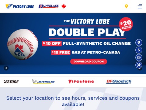 Screenshot of the Victory Lube - Midland Service Center website