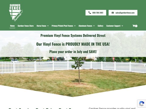 Screenshot of the Vinyl Fence - Gardner Fence Systems website
