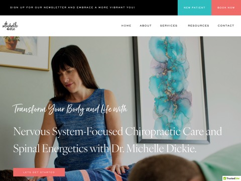 Screenshot of the Vitality Chiropractic homepage, drmichelledickie.com, captured 2026-08-19, shown as the evidence for this review