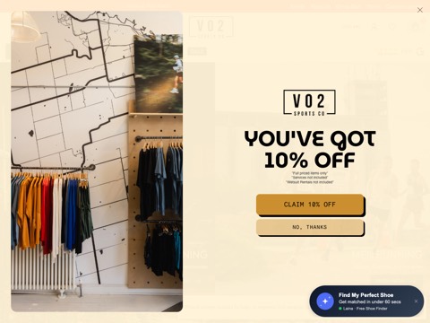 Screenshot of the VO2 Sports Co website