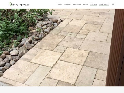Screenshot of the Von Stone Landscaping homepage, vonstonelandscaping.com/contact-us, captured 2026-08-13, shown as the evidence for this review