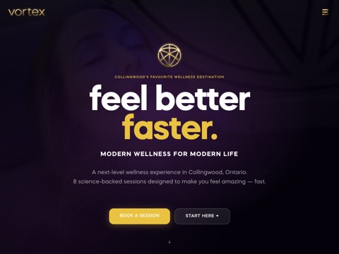 Screenshot of the Vortex Wellness Studio website