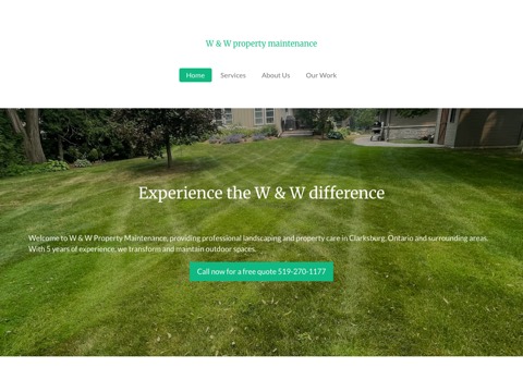 Screenshot of the W & W property maintenance homepage, www.w-w-property-maintenance.com, captured 2026-08-19, shown as the evidence for this review