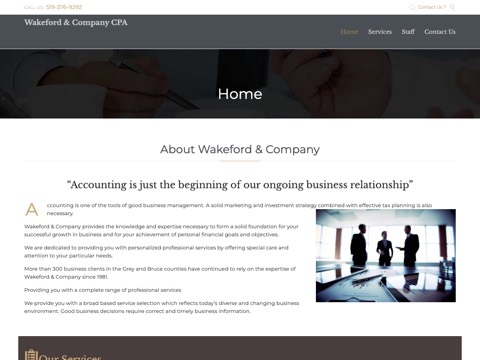 Screenshot of the Wakeford and Company CPA Professional Corporation website