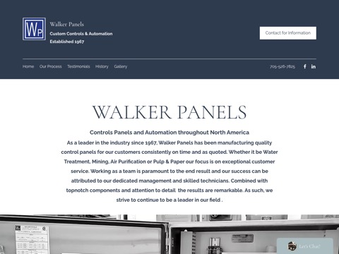 Screenshot of the Walker Panels - Custom Controls & Automation homepage, www.walkerpanels.ca, captured 2026-08-19, shown as the evidence for this review