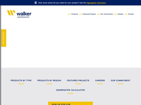 Screenshot of the Walker - Sutherland Quarry homepage, walkeraggregates.com/quarries/sutherland-quarry, captured 2026-08-19, shown as the evidence for this review