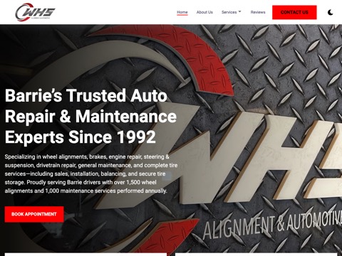 Screenshot of the Wardle Harris Auto Service homepage, whsauto.ca, captured 2026-08-19, shown as the evidence for this review