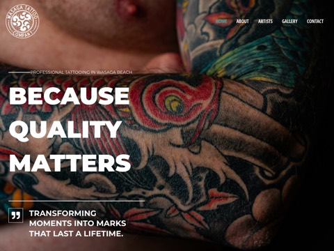 Screenshot of the Wasaga Beach Tattoo website