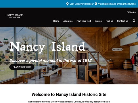 Screenshot of the Wasaga Beach Welcome Centre homepage, nancyisland.ca, captured 2026-08-19, shown as the evidence for this review
