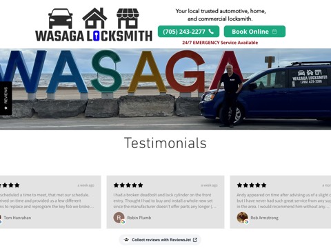 Screenshot of the Wasaga Locksmith website
