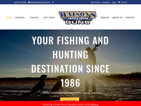 Screenshot of the Watson's Tackle House website