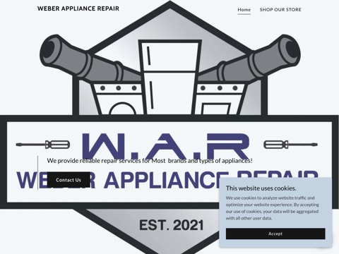 Screenshot of the Weber Appliance Repair inc website