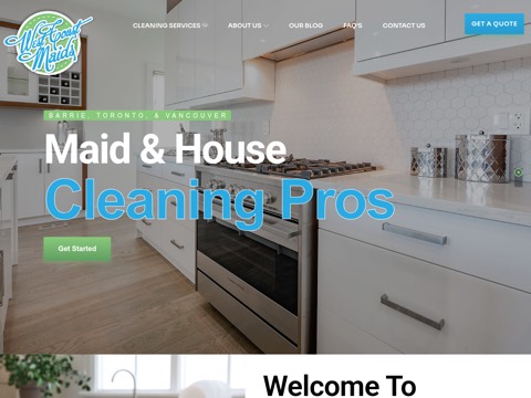 Screenshot of the West Coast Maids homepage, wcmaids.com, captured 2026-08-19, shown as the evidence for this review