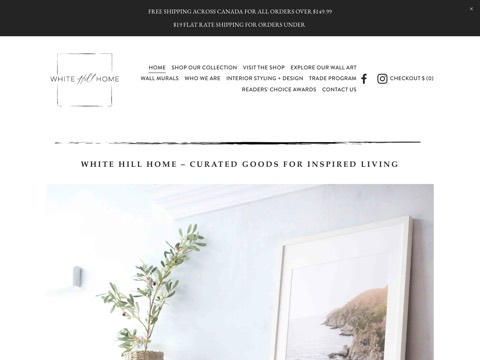 Screenshot of the White Hill Home homepage, whitehillhomeshop.com, captured 2026-08-19, shown as the evidence for this review