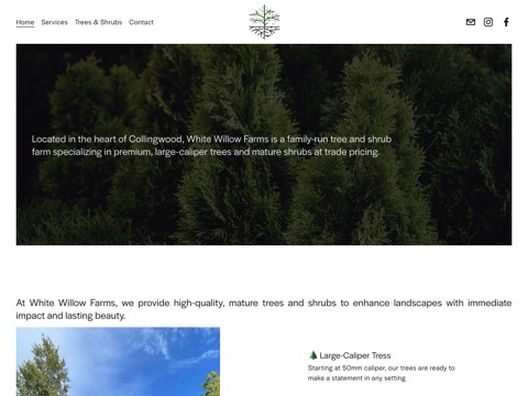 Screenshot of the White Willow Farms Ltd. homepage at www.whitewillowfarmsltd.com, captured 2026-08-19, shown as the evidence for the review on this page