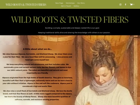 Screenshot of the Wild Roots & Twisted Fibers website