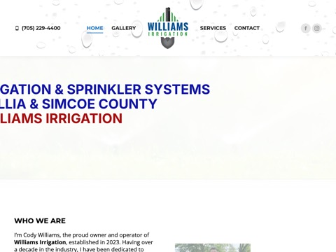 Screenshot of the Williams Irrigation homepage, williamsirrigation.ca, captured 2026-08-19, shown as the evidence for this review