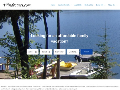 Screenshot of the Windrovers Cottage Rentals website
