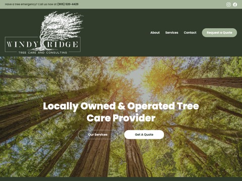 Screenshot of the Windy Ridge Tree Care and Consulting website