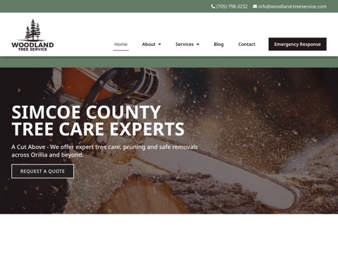 Screenshot of the Woodland Tree Service website