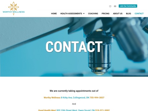 Screenshot of the Worthy Wellness homepage, worthywellness.ca/contact, captured 2026-08-19, shown as the evidence for this review
