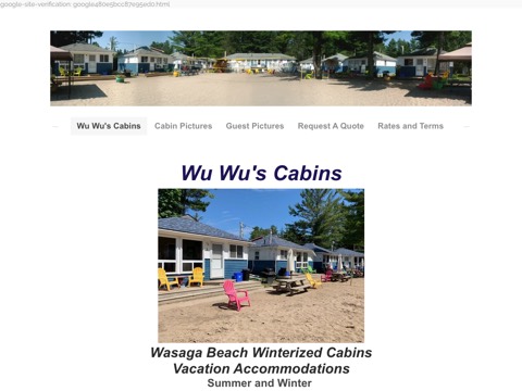 Screenshot of the Wu Wu's Cabins website