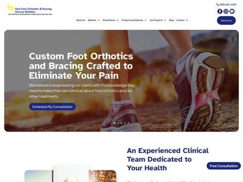 Screenshot of the York Foot Orthotics and Bracing website