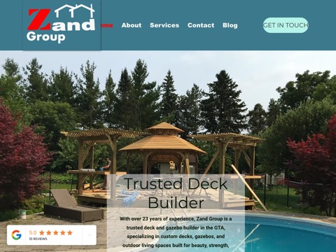 Screenshot of the Zand Group Deck Builder website