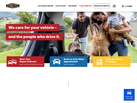 Screenshot of the Zenetec Car Wash & Interior Cleaning website